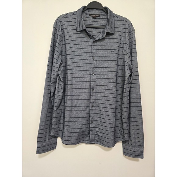 Michael Kors Other - Michael Kors Button Down Men Large Grey Navy Striped Long Sleeve Shirt